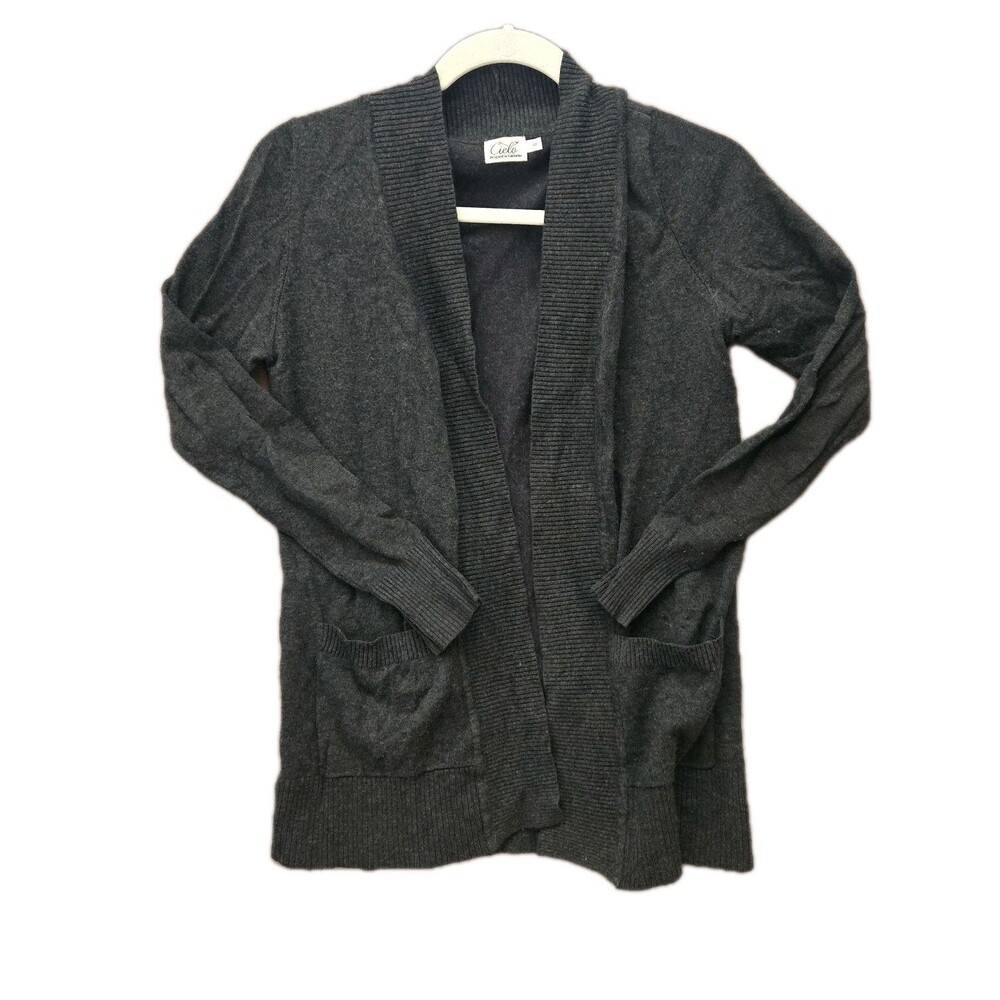 Cielo Cardigan Women's Size Small S Gray Long Sleeve Pockets Open Front Sweater